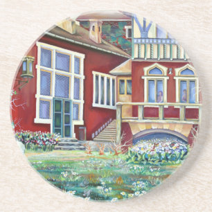 Dessous De Verre En Grès Paysage traditionnel suédois à l'aquarelle