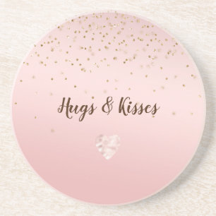 Dessous De Verre En Grès Peach Pink Blush Gold Glitz Confetti Coeur étincel