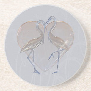 Dessous De Verre En Grès Pêche et mariage de grue long et heureux bleu
