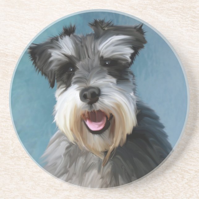 Dessous De Verre En Grès Peinture à l'aquarelle de Schnauzer Nain (Devant)