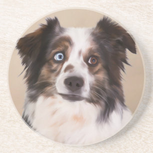 Dessous De Verre En Grès Peinture à l'huile de chien berger australien Art