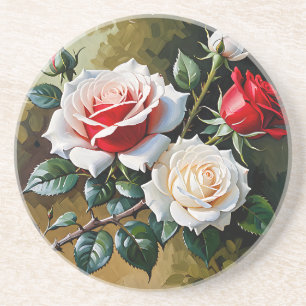 Dessous De Verre En Grès Peinture à l'huile de roses roses blanches rouges 