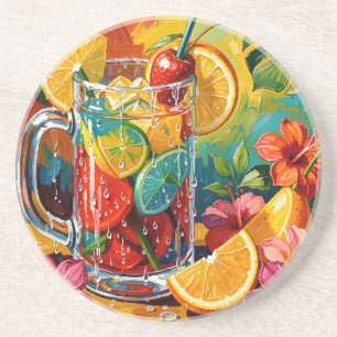 Dessous De Verre En Grès Peinture à l'huile Impasto de Cocktail Tropical d'