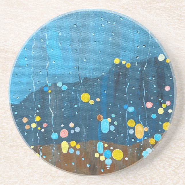 Dessous De Verre En Grès Peinture Abstraite de pluie (Devant)
