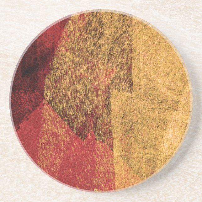 Dessous De Verre En Grès Peinture abstraite jaune rouge (Devant)