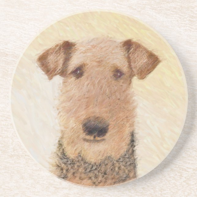 Dessous De Verre En Grès Peinture Airedale Terrier - Cute Original Art (Devant)