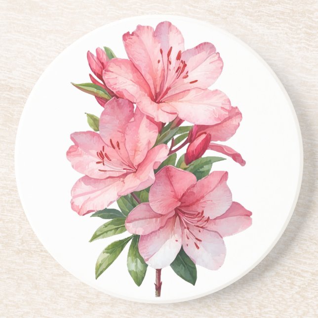 Dessous De Verre En Grès Peinture aquarelle de fleur d'azalée (Devant)