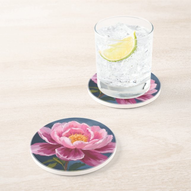 Dessous De Verre En Grès Peinture aquarelle florale Fleur Rose (Côté)
