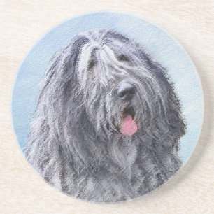 Dessous De Verre En Grès Peinture Bergamasco Sheepdog - Chien original mign