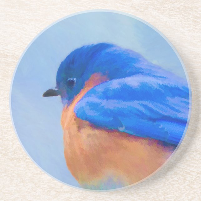 Dessous De Verre En Grès Peinture Bluebird - Art original pour oiseaux (Devant)