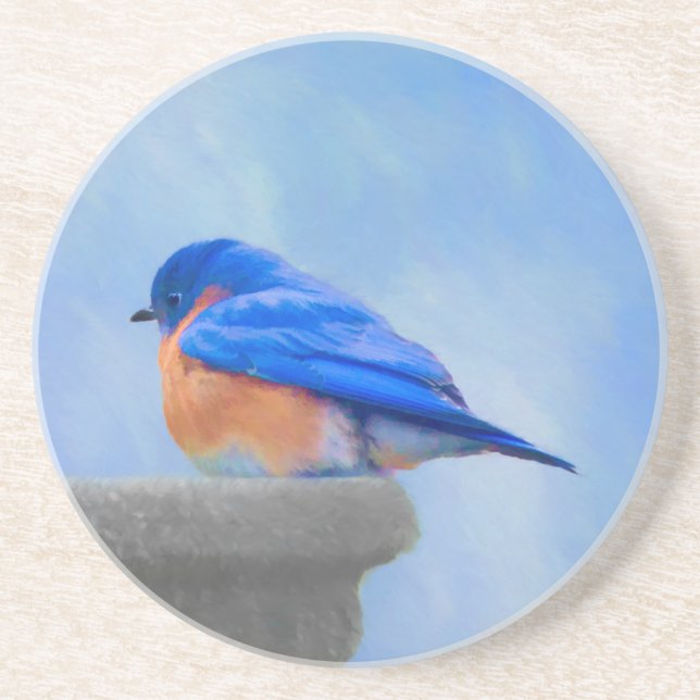 Dessous De Verre En Grès Peinture Bluebird - Art original pour oiseaux (Devant)