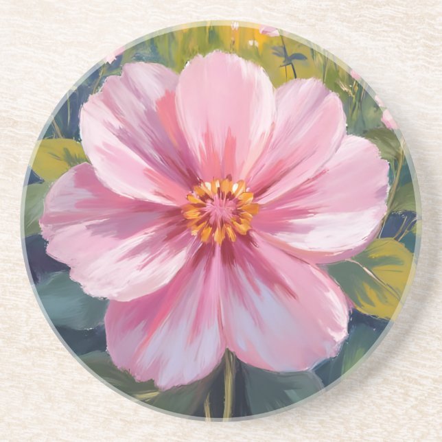 Dessous De Verre En Grès Peinture botanique florale à l'aquarelle de fleur  (Devant)