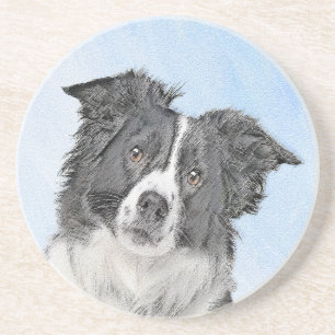 Dessous De Verre En Grès Peinture Collie Bordure - Joli art original chien