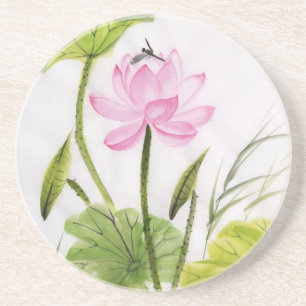 Dessous De Verre En Grès Peinture d'aquarelle de la fleur de Lotus 2