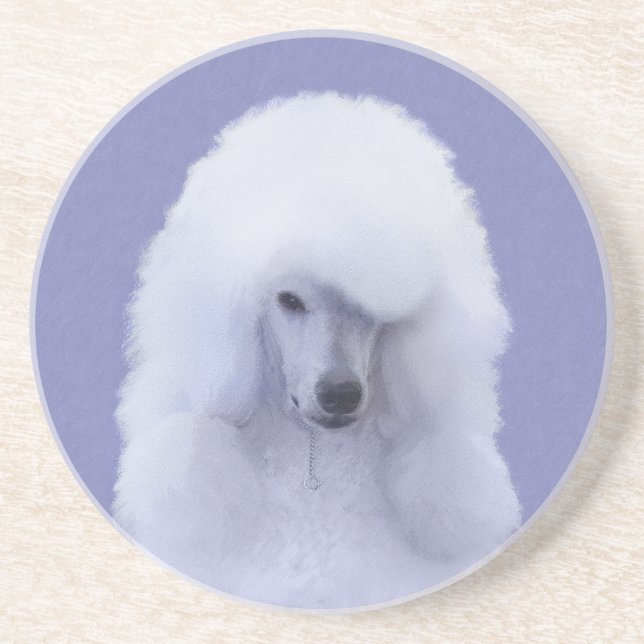 Dessous De Verre En Grès Peinture de Caniche Standard Blanc - Art Original  (Devant)