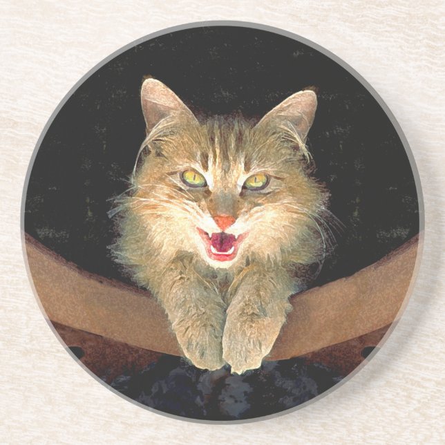 Dessous De Verre En Grès Peinture de chat Mad - Cute Original Cat Art (Devant)