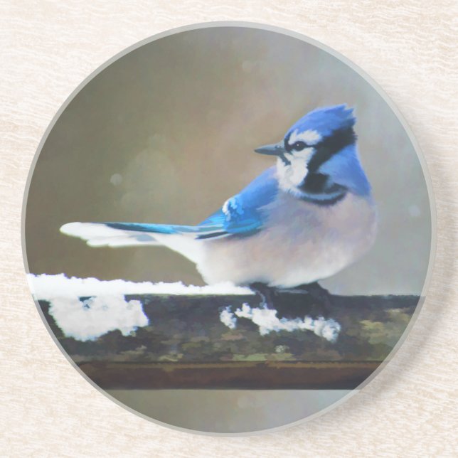 Dessous De Verre En Grès Peinture de Geai Bleu - Art Original d'Oiseau (Devant)