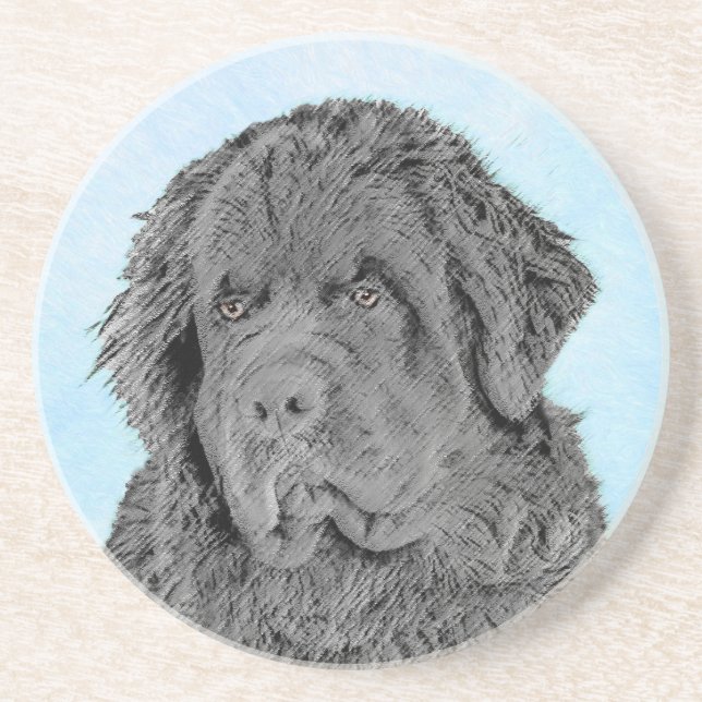 Dessous De Verre En Grès Peinture de Terre-Neuve - Cute Original Chien Art (Devant)