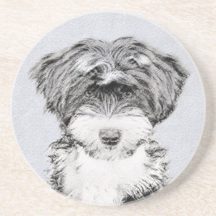 Dessous De Verre En Grès Peinture de Terrier Tibétain - Art de Chien Origin