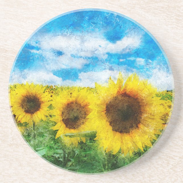 Dessous De Verre En Grès Peinture de tournesols (Devant)