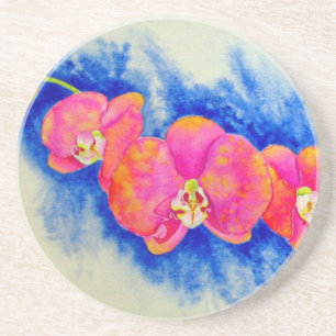 Dessous De Verre En Grès Peinture d'orchidée romantique orange rose