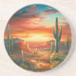 Dessous De Verre En Grès Peinture d'une peinture colorée de coucher du
