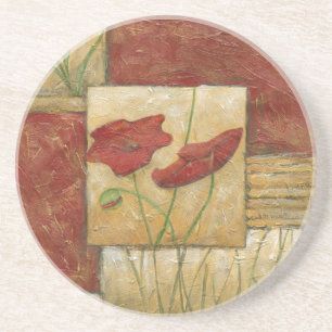 Dessous De Verre En Grès Peinture florale avec traits de pinceau visibles