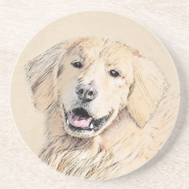 Dessous De Verre En Grès Peinture Golden Retriever - Joli art original chie (Devant)