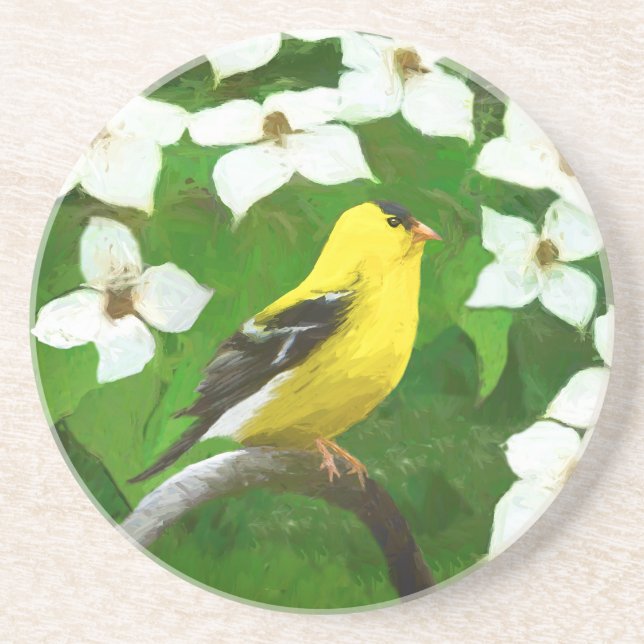 Dessous De Verre En Grès Peinture Goldfinch - Cute Original Chien Art (Devant)