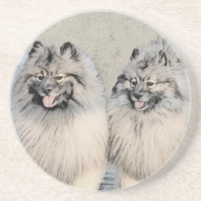 Dessous De Verre En Grès Peinture Keeshond Brothers - Art Chien original (Devant)