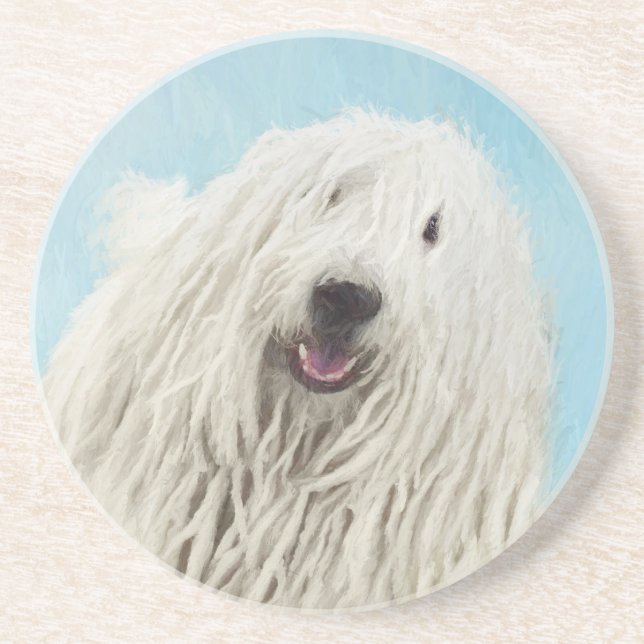 Dessous De Verre En Grès Peinture Komondor - Cute Original Chien Art (Devant)