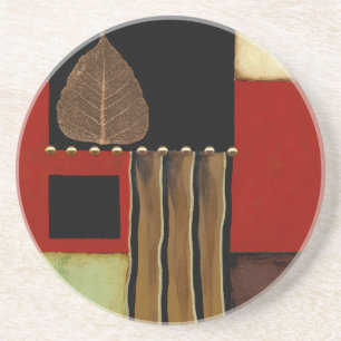 Dessous De Verre En Grès Peinture multicolore de panneau avec la feuille