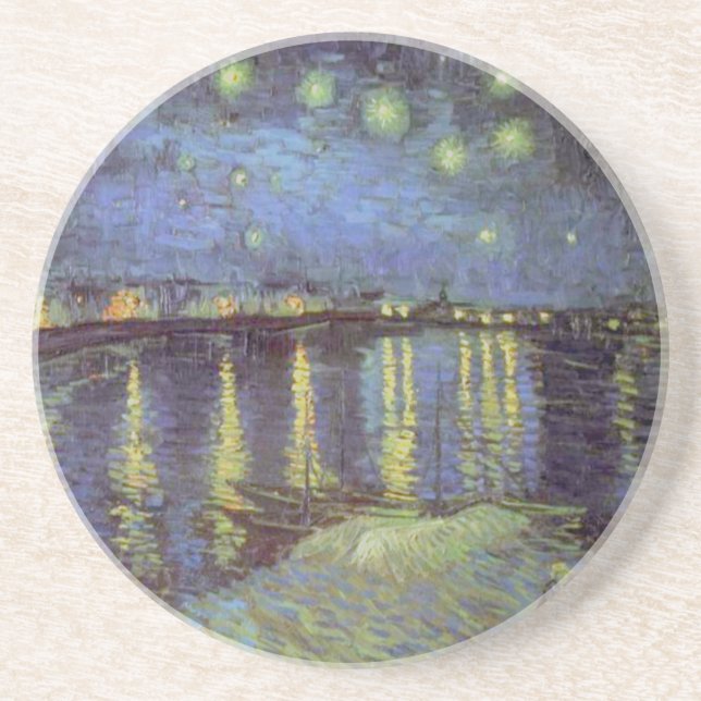 Dessous De Verre En Grès Peinture nocturne étoilée de Van Gogh (Devant)