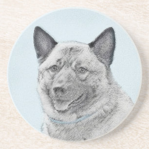 Dessous De Verre En Grès Peinture norvégienne Elkhound - Art original Chien