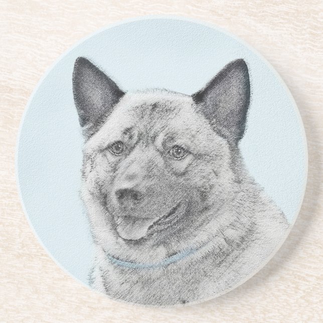 Dessous De Verre En Grès Peinture norvégienne Elkhound - Art original Chien (Devant)