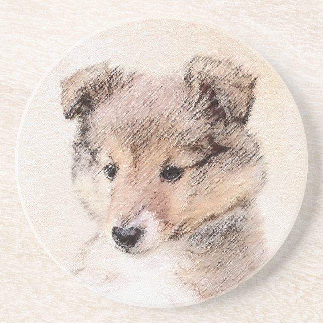 Dessous De Verre En Grès Peinture originale de chiot Shetland Sheepdog, Art (Devant)