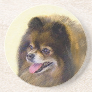 Dessous De Verre En Grès Peinture Poméranienne Noir et Tan Art Chien origin