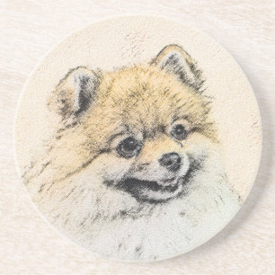 Dessous De Verre En Grès Peinture Poméranienne (orange) - Art Chien origina