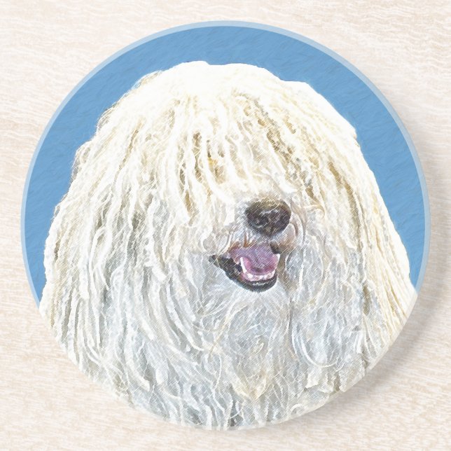 Dessous De Verre En Grès Peinture Puli - Cute Original Chien Art (Devant)