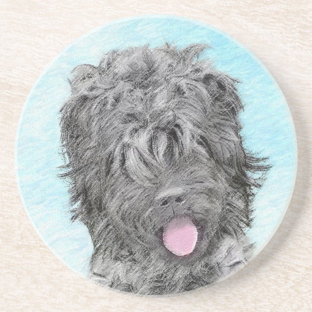 Dessous De Verre En Grès Peinture russe Terrier noir - Chien original migno (Devant)