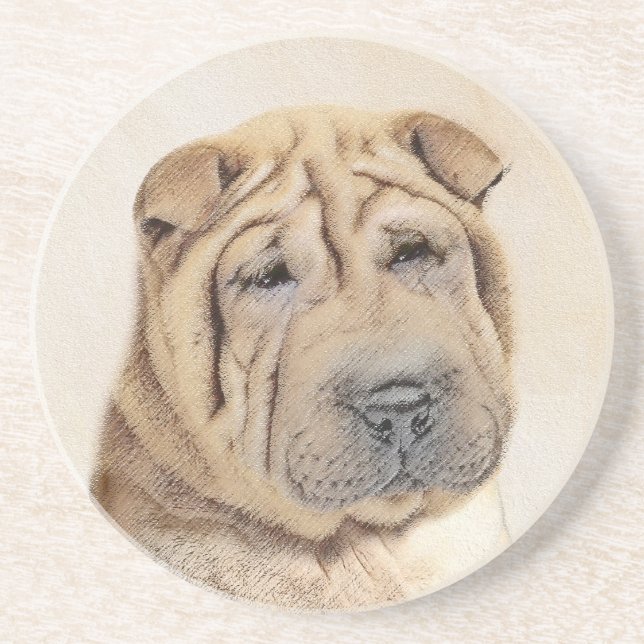 Dessous De Verre En Grès Peinture Shar Pei - Cute Original Chien Art (Devant)