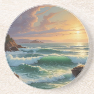Dessous De Verre En Grès Peinture sur la mer du coucher du soleil