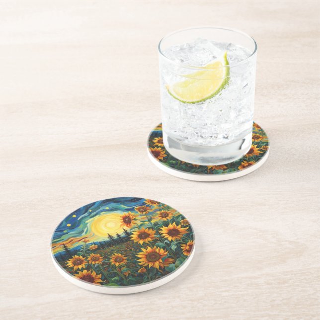 Dessous De Verre En Grès Peinture Tournesols de Van Gogh (Côté)