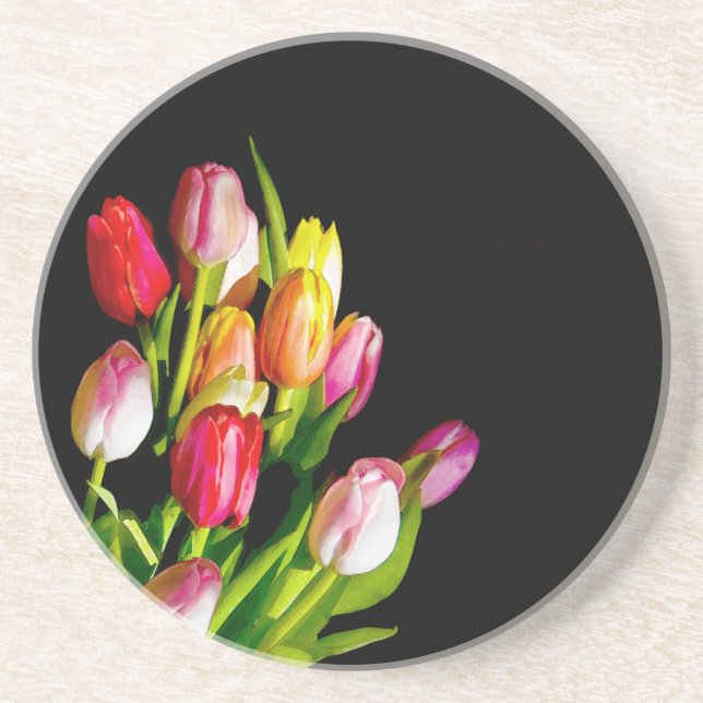 Dessous De Verre En Grès Peinture Tulip - Art Fleur original (Devant)