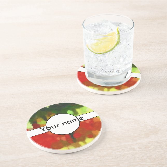 Dessous De Verre En Grès Peinture verte rouge (Côté)