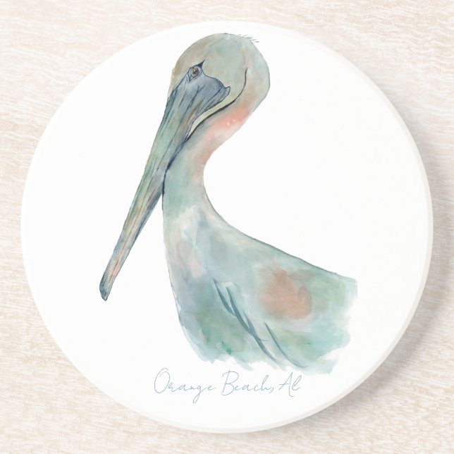 Dessous De Verre En Grès Pélican à l'aquarelle (Devant)