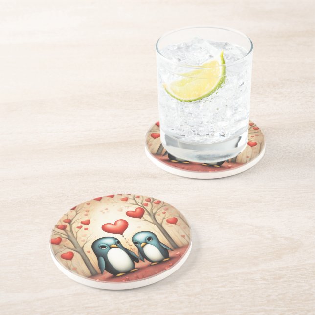 Dessous De Verre En Grès Penguin Love 3 (Côté)