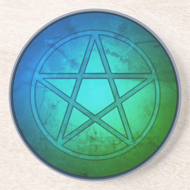 Dessous De Verre En Grès Pentacle Vert Bleu (Devant)
