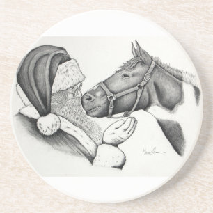 Dessous De Verre En Grès Père Noël de Noël et Cheval de Peinture