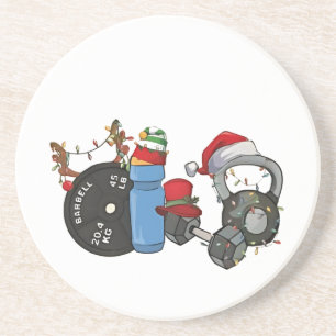 Dessous De Verre En Grès Père Noël drôle haltères musculation gym Noël
